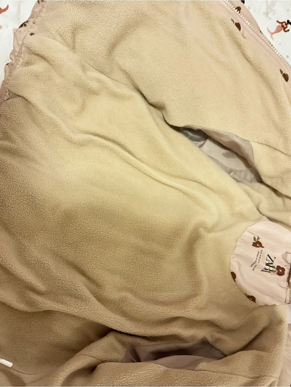 Zara Beige Floral Puffer Jacket with Hood